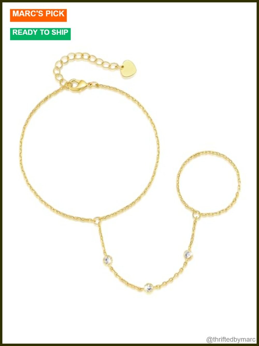 14K Gold Plated Hand Chain Bracelet with Cubic Zirconia Adjustable